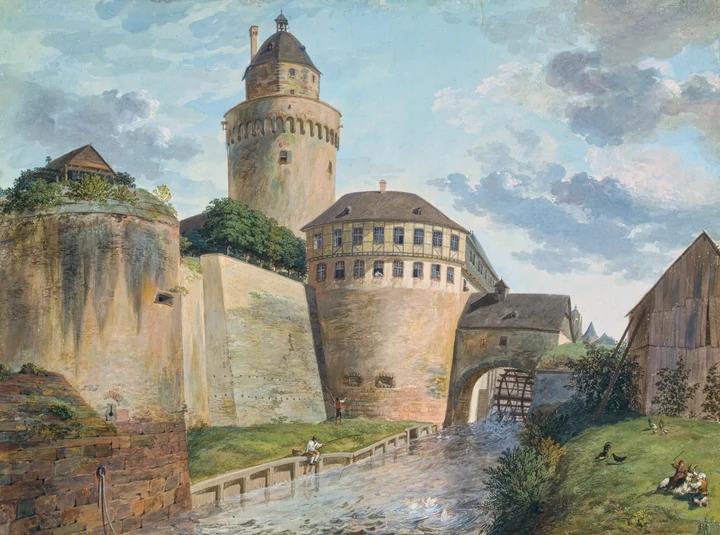 Schneidwall um 1806 wenige Jahre vor der Niederlegung. Gouache auf Papier von Anton Radl (1774–1852).