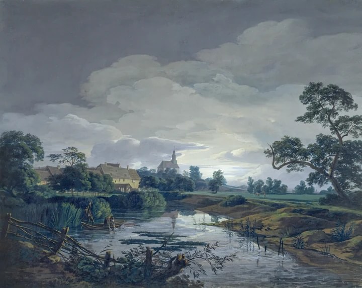 Mühle bei Eschersheim im Mondschein. Erstellt in 1805 von Anton Radl (1774–1852), Pinsel auf Vergépapier.