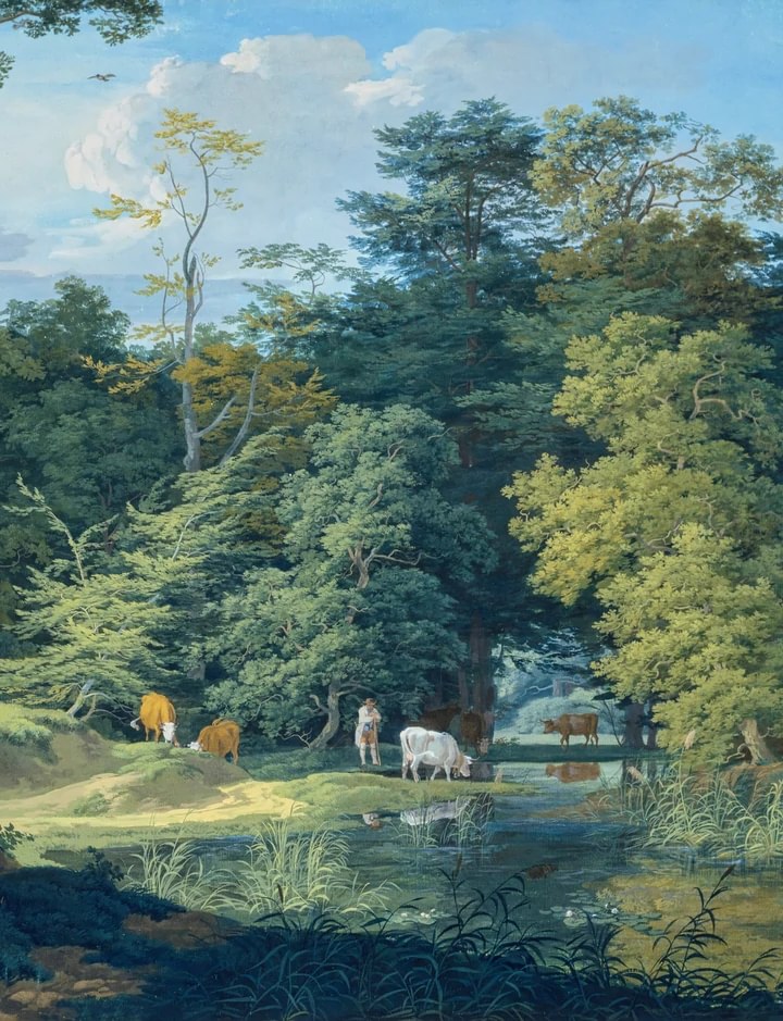 Anton Radl (1774–1852), Viehtränke im Wald, Ausschnitt, 1805. Pinsel auf Vergépapier.