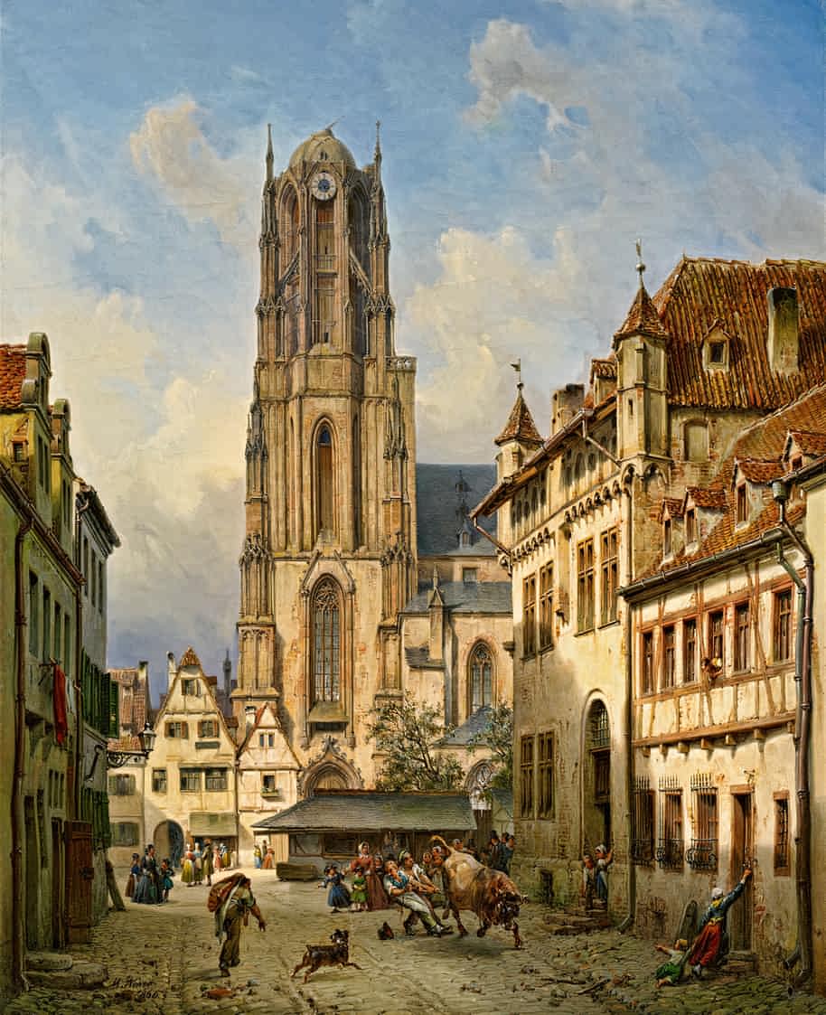 Blick auf die Südseite des Frankfurter Doms. Gemälde von Michael Neher, 1860.