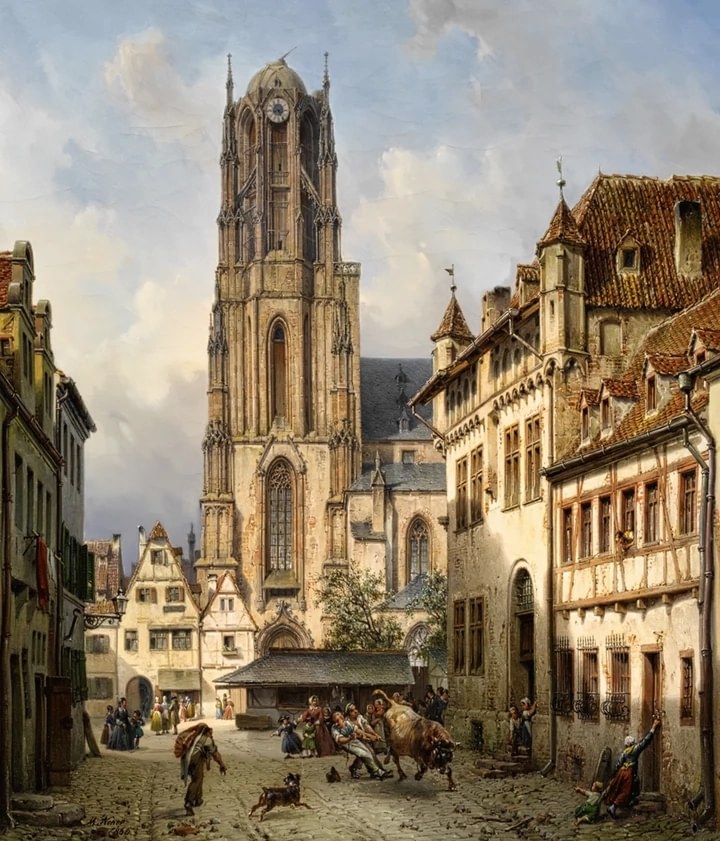 Blick auf die Südseite des Kaiserdoms. Gemälde von Michael Neher (1798–1876), 1860.