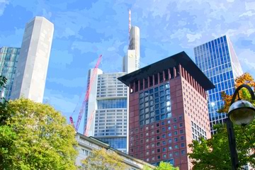 Bankenviertel mit Commerzbank Tower, Japan Center und Taunusturm, 2017.
