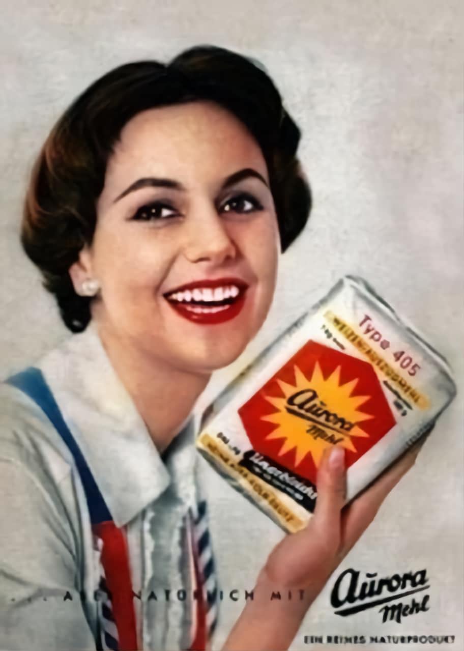 Aurora‑Mehl‑Werbung mit dem Sonnenstern, 1950er Jahre.