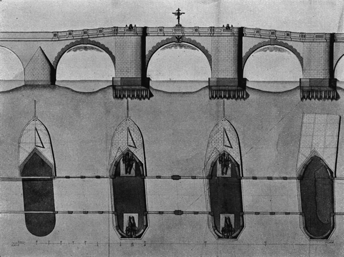 Frankfurter Alte Brücke. Projekt Samhammer nach Uffenbach, 1742.