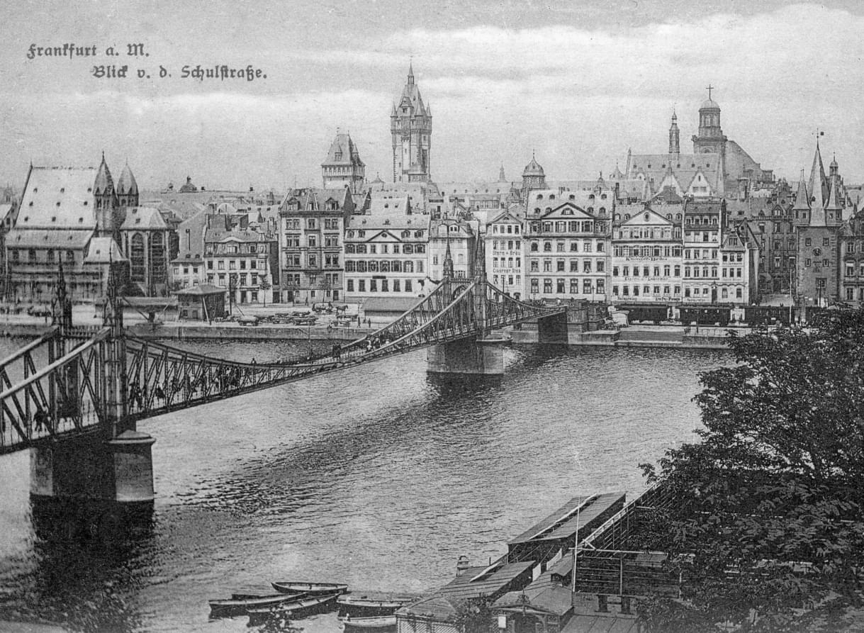 Eiserner Steg, Blick von der Schulstraße, Postkarte, vor 1912.